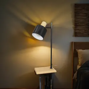 โคมไฟตั้งโต๊ะข้างเตียงทำจากไม้ทรงกลมสไตล์คลาสสิกทันสมัยพร้อมเฉดสีโลหะหรูหราใช้ไฟ AC สำหรับห้องนั่งเล่นหรือห้องนอนของตกแต่งบ้าน