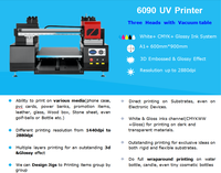 Flatbed Rf 6090 Uv Printer untuk dijual dengan Printhead F1080 tiga Xp600 Printhead