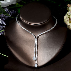 HIBRIDE nijerya gelin düğün zirkonya <span class=keywords><strong>2</strong></span> adet takı seti bayanlar parti lüks Dubai CZ su damlası kolye Bijoux Mariage N--620 - Product Image 4