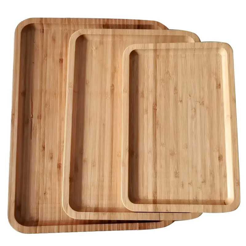 Restaurant drink meal food trays table hotel service trays with handle bamboo fast food serving tray