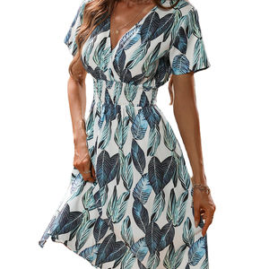 Meilleures ventes de robes de soirée pour femmes, nouveaux vêtements décontractés <span class=keywords><strong>grande</strong></span> <span class=keywords><strong>taille</strong></span> pour centres commerciaux, vêtements décontractés à manches courtes et à imprimé floral - Product Image 1