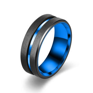 Púrpura y Negro Anillos de acero inoxidable de dos tonos Joyería biselada de moda Fabricante al por mayor - Product Image 2