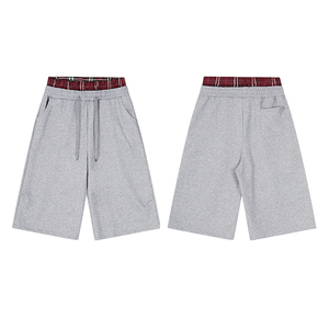 Pantalones cortos atléticos grises con cordón de cintura a cuadros Ajuste cómodo Pantalones de salón de pierna ancha pantalones cortos largos transpirables - Product Image 6
