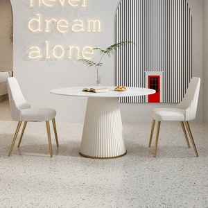Mesa de Negociación Moderna para Recepción, Color Crema Blanco, Tablero de Piedra Sinterizada Blanca, Mesa de Comedor Redonda para Hogar, Hotel, <span class=keywords><strong>Restaurante</strong></span> - Product Image 3
