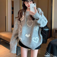 Pull pour femme à col rond et à manches longues, avec impression en forme de cœur personnalisée pour filles