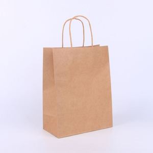 KM 28*15*28cm Handmade <b>Biodegradable</b> Natural Shopping Brown Paper <b>Packaging</b> Food Grade Gift Kraft Paper Bag With Handle - Product Image 4