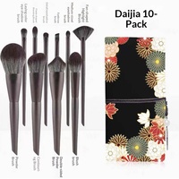 Ensemble de 10 pinceaux de maquillage professionnels vegan en poils synthétiques gris foncé de luxe avec manche en bois pour le visage et les yeux