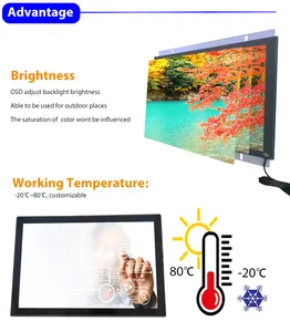 شاشة LCD مقاس 21.5 بوصة مخصصة للمراكز المقاومة للماء Ip65 تثبت على الحائط بإطار مفتوح شاشات تعمل باللمس شاشة صناعية تعمل باللمس