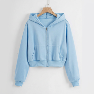 Light Blue Women <b>Zip</b> Up Hoodie Fleece Lined Cropped Sweatshirt <b>Hooded</b> Jacket with Pocket for Casual Winter Wear - Product Image 1