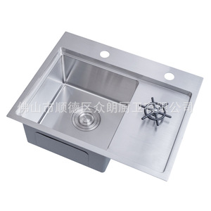 Fregadero de barra de acero inoxidable 5543 para empotrar con escurridor y lavavasos para cocina - Product Image 5