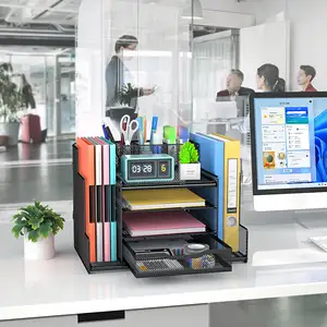 Nampan surat kertas 4 tingkat penyimpanan meja dan aksesori nampan File Organizer Desktop kantor untuk kantor sekolah rumah