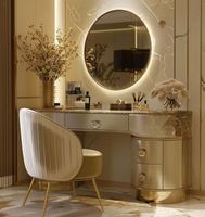 Table de toilette moderne de style nordique en bois massif OE.HOME, professionnelle pour hôtel, salon, chambre, avec éclairage et réglage en hauteur
