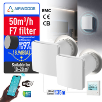 Système de récupération d'air Airwoods-AW 31dB(A) silencieux, montage mural, ventilation à récupération de chaleur énergétique pour salle à manger, sous-sol, filaire, intelligent