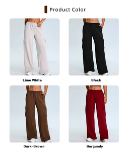 <span class=keywords><strong>Pantalon</strong></span> cargo OEM personnalisé, taille mi-haute, style yoga, avec poche à rabat, coupe large, en rayonne et polyester, pour le sport et les loisirs - Product Image 4