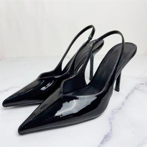 Sandali Mule in pelle verniciata 2025 Za tacco sottile Sexy Back Trip <span class=keywords><strong>cinturino</strong></span> con <span class=keywords><strong>tacchi</strong></span> alti in nero - Product Image 4
