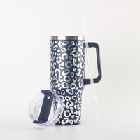 Yunxin Voyage Glitter Bling Rose Imprimé Léopard Verre 40Oz En Acier Inoxydable Tasse Gobelet Avec Poignée Léopard