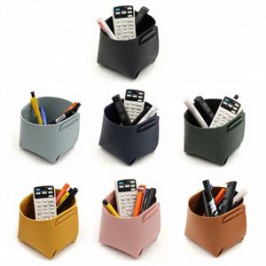 PU Leather Pencil Holder Desktop Organizer Remote Control Storage Box Desktop Makeup Brush Tray - Product Image 1