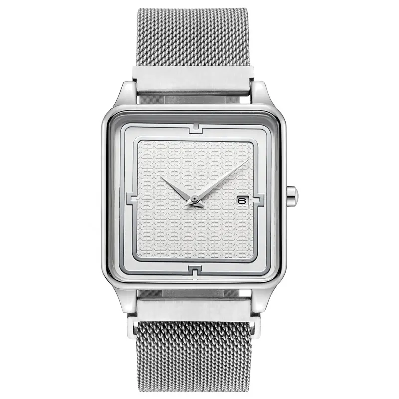 최고의 판매 남자 시계 스테인레스 스틸 메쉬 스트랩 골드 손목 광장 시계 남성 시계
