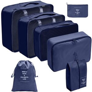 Ensemble de 7 pièces de sacs de compression pour bagages, organisateurs de valises bleu marine et rouge, sac de voyage bleu, organisateur rose, cubes de rangement gris pour bagages personnels, sac de voyage - Product Image 5