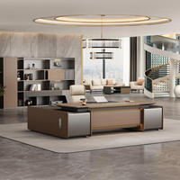 Scrivania Direzionale a L di Lusso in Legno Ecologico Moderno di Alta Gamma per Ufficio, per CEO e Manager