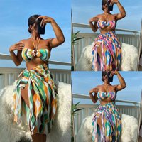 Xuanlang 3 couleurs Sexy maillots de bain pour femmes géométrique coloré imprimé licou Bikini avec couverture 3 pièces maillot de bain C3514 #