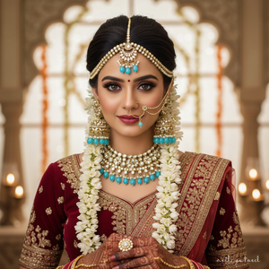 Bridal Ethnic Chandelier Drop Earrings Claw Setting Pearl Chain Matching Maang Tikka Alloy Gold Plated Vintage Traditional - Product Image 3