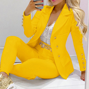 Popüler avrupa ve güzel kadın dekorasyon vücut düz pantolon günlük giysi ceket takım elbise kadın - Product Image 3