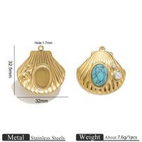 Breloques Coquillages Style Océan, Pendentifs en Acier Inoxydable Incrustés de Turquoise et d'Imitation de Perle, Accessoires de Bijoux DIY
