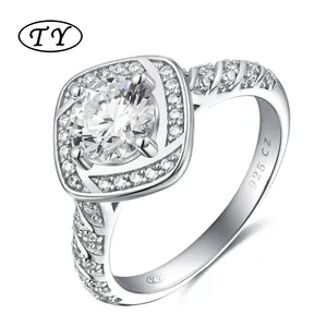 TY 보석 도매 결혼 반지 커플 세트 6.5mm 다이아몬드 지르코니아 패션 보석 925 스털링 실버 반지
