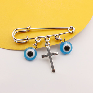 Pingente de Liga Prateada com Olho Grego Azul e Cruz, Tema Peru, para Crianças, Broche Infantil de Noivado - Product Image 4