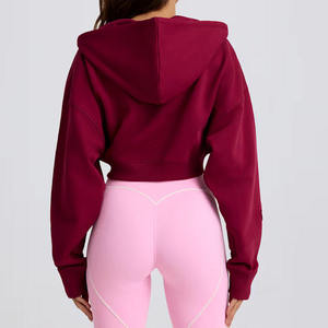 OEM Custom Casual Front Long Sleeve Lightweight Cotton Terry <b>Zip</b> <b>up</b> Oversized <b>Women</b> Workout Gym Cropped Hoodie <b>Jacket</b> - Product Image 3
