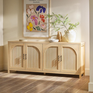 China Factory Rustic Farmhouse Engineered Board Slatted Wave Panels Extra Long Multi Use Credenza Sideboard at Entryway Foyer - Product Image 1