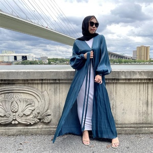 1926# Latest Organza Satin Abaya With <b>Balloon</b> Sleeves Open Abaya Modesty Solid Color Abayas Clothing 11 Colors - Product Image 3