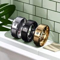 Bagues de mariage de base en acier inoxydable de 8MM avec zircon cubique bijoux de bague pour hommes punk de mode