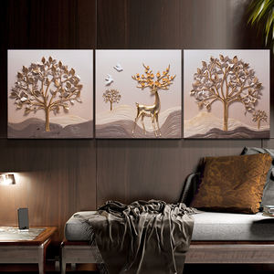 Cervi caldi di vendite 3d che dipingono la decorazione di legno fatta a mano della parete di arte dell'albero dorato - Product Image 3