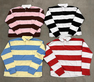 Street Style Letter Embroidered Long-sleeved Men Loose Stripe Sweatshirt Long-sleeved American Retro Casual <strong>Tshirt</strong> - Product Image 1
