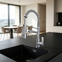Robinet de cuisine moderne multifonctionnel flexible à ressort, extractible, en acier inoxydable, monocommande, avec cartouche céramique, pour montage sur plan.