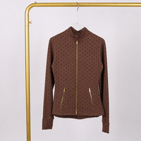 Veste de sport zippée pour femme Luludarling, coupe ajustée, à pois, col montant, manches longues avec passe-pouces, pour la course et l'entraînement