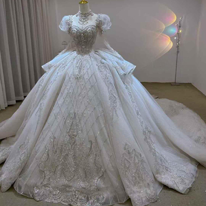 Robes de mariée populaires de style robe de bal pour femmes, col rond, ornées de perles et de paillettes, Vestido De Novia Lsjj100 - Product Image 1