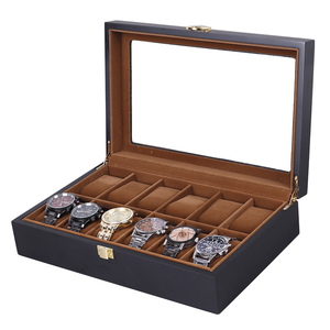 Caja de almacenamiento para relojes, estuche de cuero negro con 20 ranuras y 12 ranuras y 10 ranuras para coleccionistas, caja de almacenamiento para relojes con almohada, venta al por mayor - Product Image 5