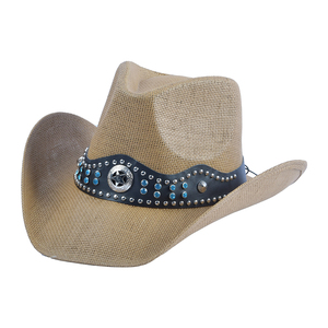 Western Summer Hard Brim Fedora Chapeau de soleil extérieur pour hommes et femmes Style pêcheur Chapeau de <span class=keywords><strong>cowboy</strong></span> à large bord avec <span class=keywords><strong>accessoire</strong></span> en cuir et métal - Product Image 3
