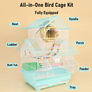 Jaula para Pájaros Pequeña, Jaula para Loros de Diseño Ornamental Lujoso, Estilo Ojo, Extra Pequeña, Diseño Anti-Escape, Techo Bordado con Peonías - Product Image 1