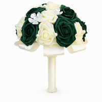 Bouquet de mariée en PE vert foncé et blanc avec décorations de perles, bouquet de demoiselle d'honneur, fleur artificielle à tenir, bouquet de mariage artificiel