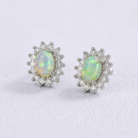 Boucles d'oreilles clous ovales en zircon pavé pour femme, en argent 925, avec opale naturelle éthiopienne, vente en gros