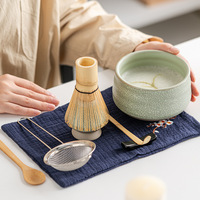 Bol à matcha en céramique Ru Kiln avec brosse et mélangeur, ensemble de thé japonais avec filtre, design simple, origine Chine