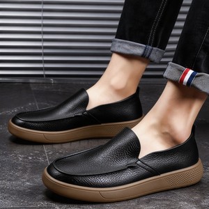 Mocassins pour hommes en cuir véritable, bout rond, antidérapants, semelle en caoutchouc, chaussures de marche confortables, chaussures décontractées - Product Image 3