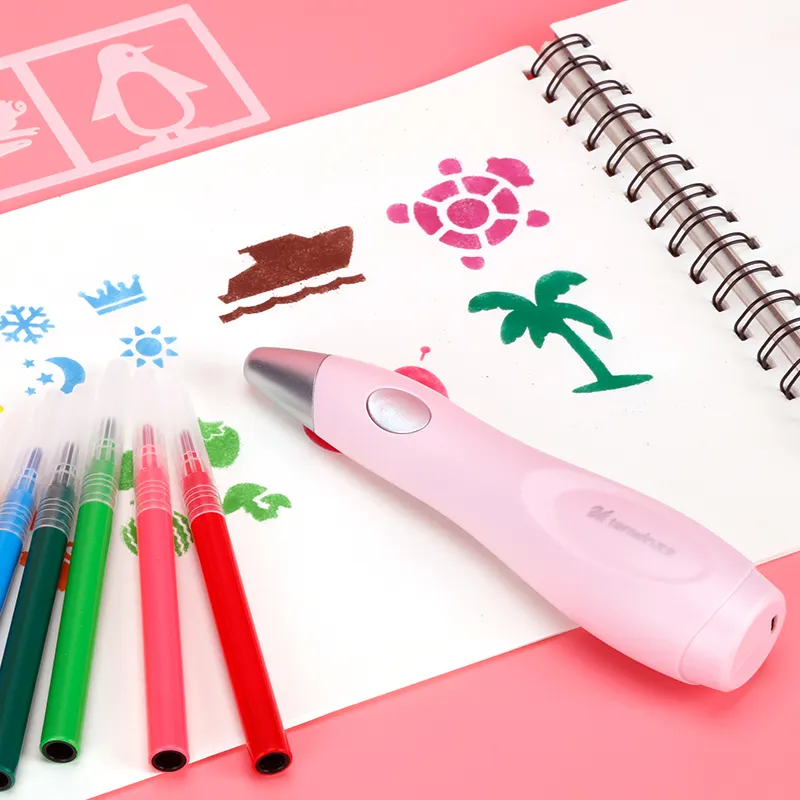 Tenwin 8084 Promotional Gift Hot Selling Popular Kids Painting Colorful Airbrush Stencil Art Blow Pen For Children