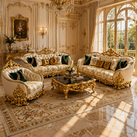 Ensemble de canapés de luxe en tissu de style européen, design classique palais français à feuilles d'or, rembourrés en éponge pour salon