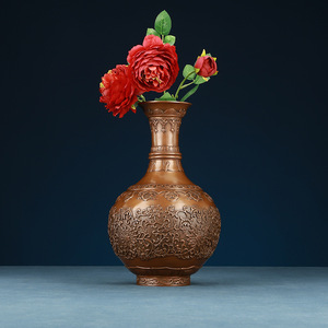 <b>Copper</b> World Purple <b>Copper</b> <b>Vase</b> With Lotus Scroll Design Round Tabletop Decor For Home Office Hotel - Product Image 2