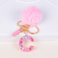 Porte-clés en alliage durable avec lettre initiale, fleur rose et paillettes, joli pendentif alphabet en résine pour cadeau d'anniversaire ou breloque de sac